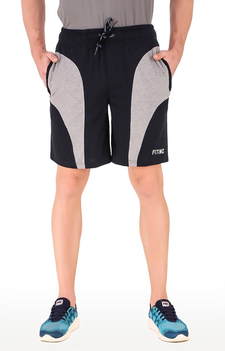 Fitinc Cotton Navy Blue Shorts for Men with Contrast Design