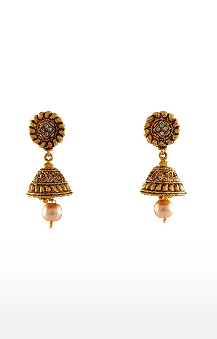 55Carat | White Copper 18Kgold Plated Crystals Jhumkis