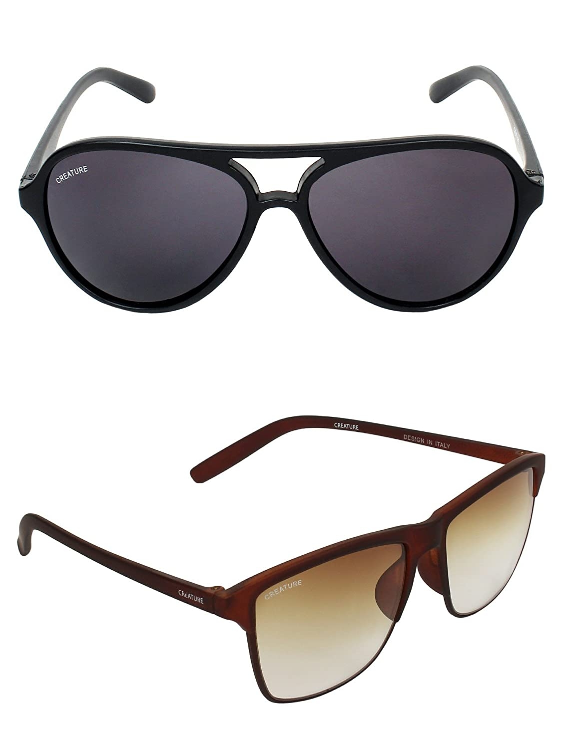 CREATURE | CREATURE Black Aviator Sunglasses Combo with UV Protection (Lens-Black & Brown|Frame-Black)