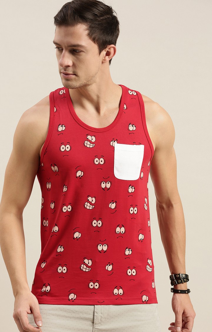 Men's Red Cotton Printed T-Shirts