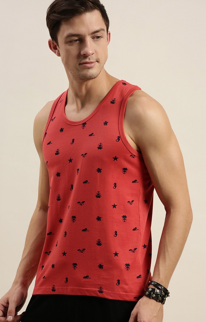 Men's Red Cotton Printed T-Shirts