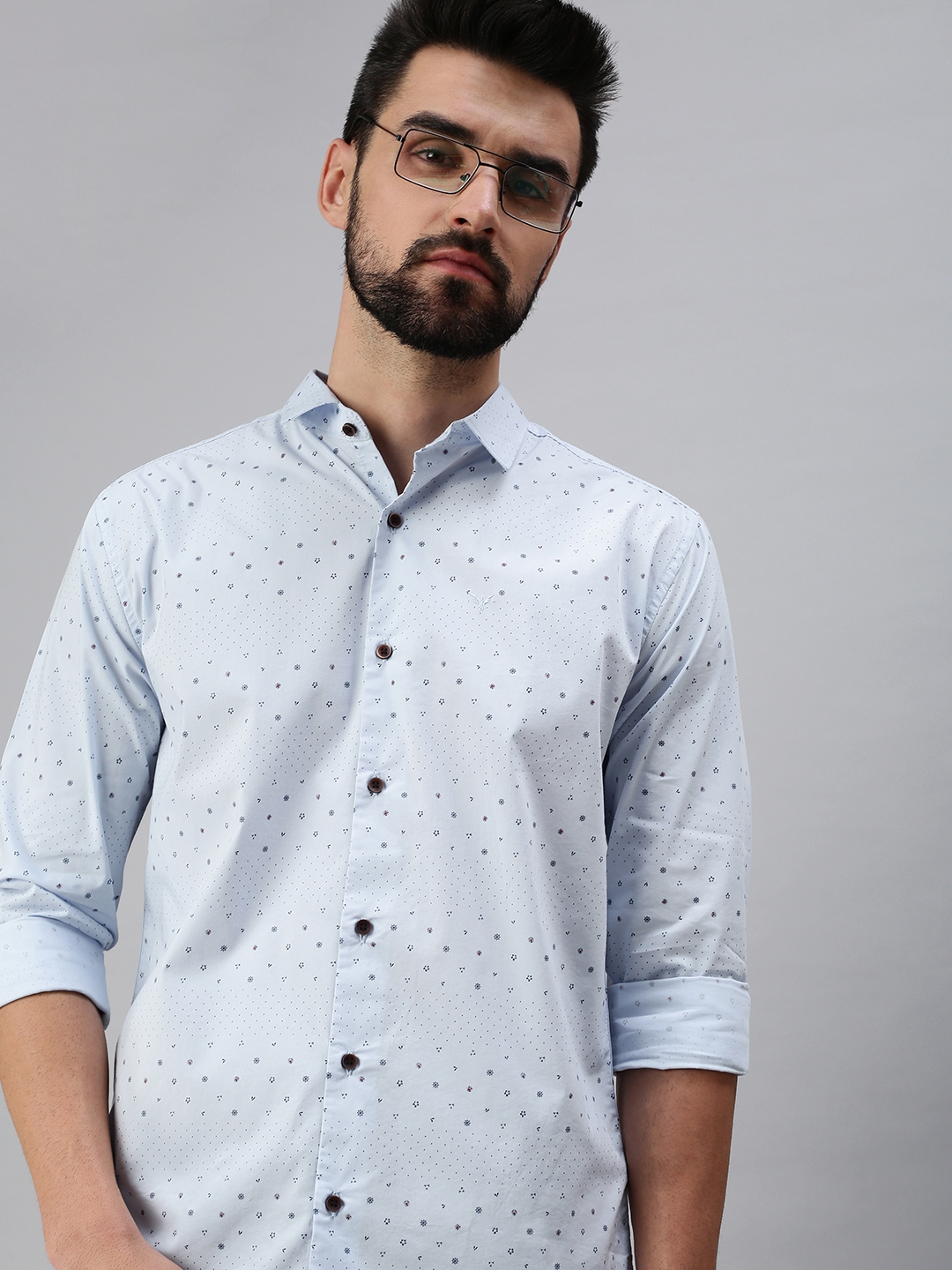 Showoff | SHOWOFF Men's Casual Cutaway Collar Blue Printed Shirt
