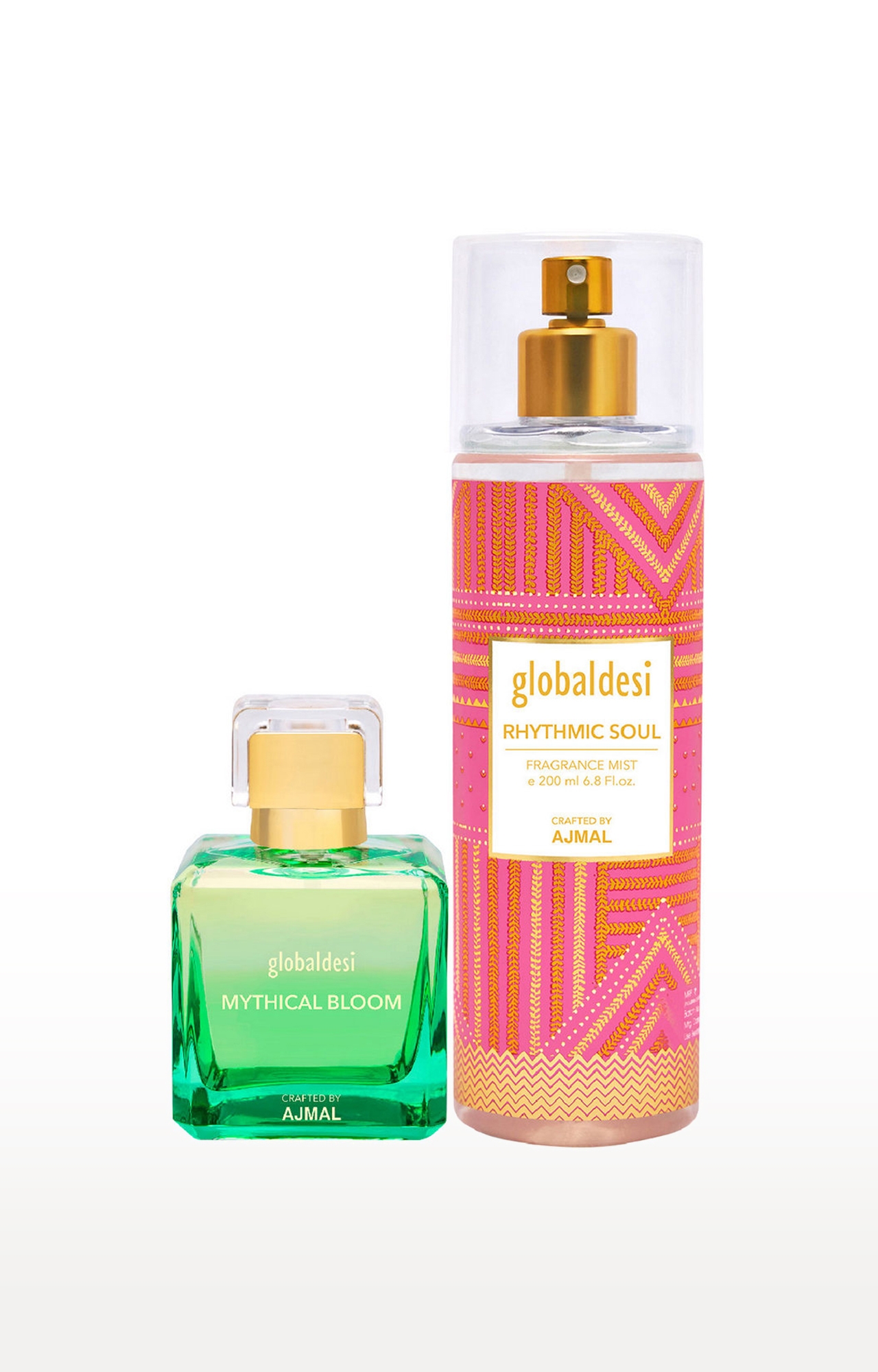 Global Desi Crafted By Ajmal | Global Mythical Bloom EDP 50ML & Rhytmic Soul Body Mist 200ML Pack of 2 for Women Crafted by Ajmal + 2 Testers