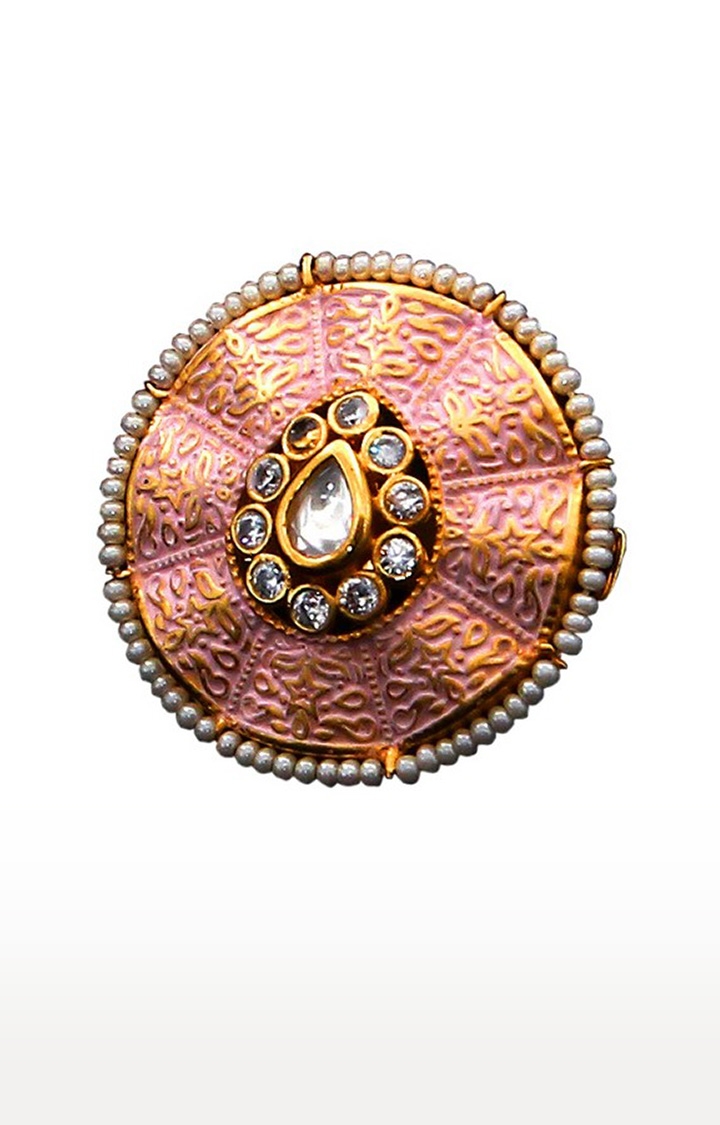 55Carat | Pink Copper Gold Plated Kundan Rings