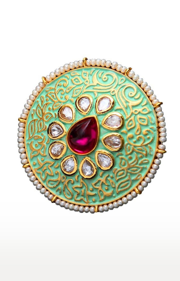 55Carat | Green Copper Gold Plated Kundan Rings