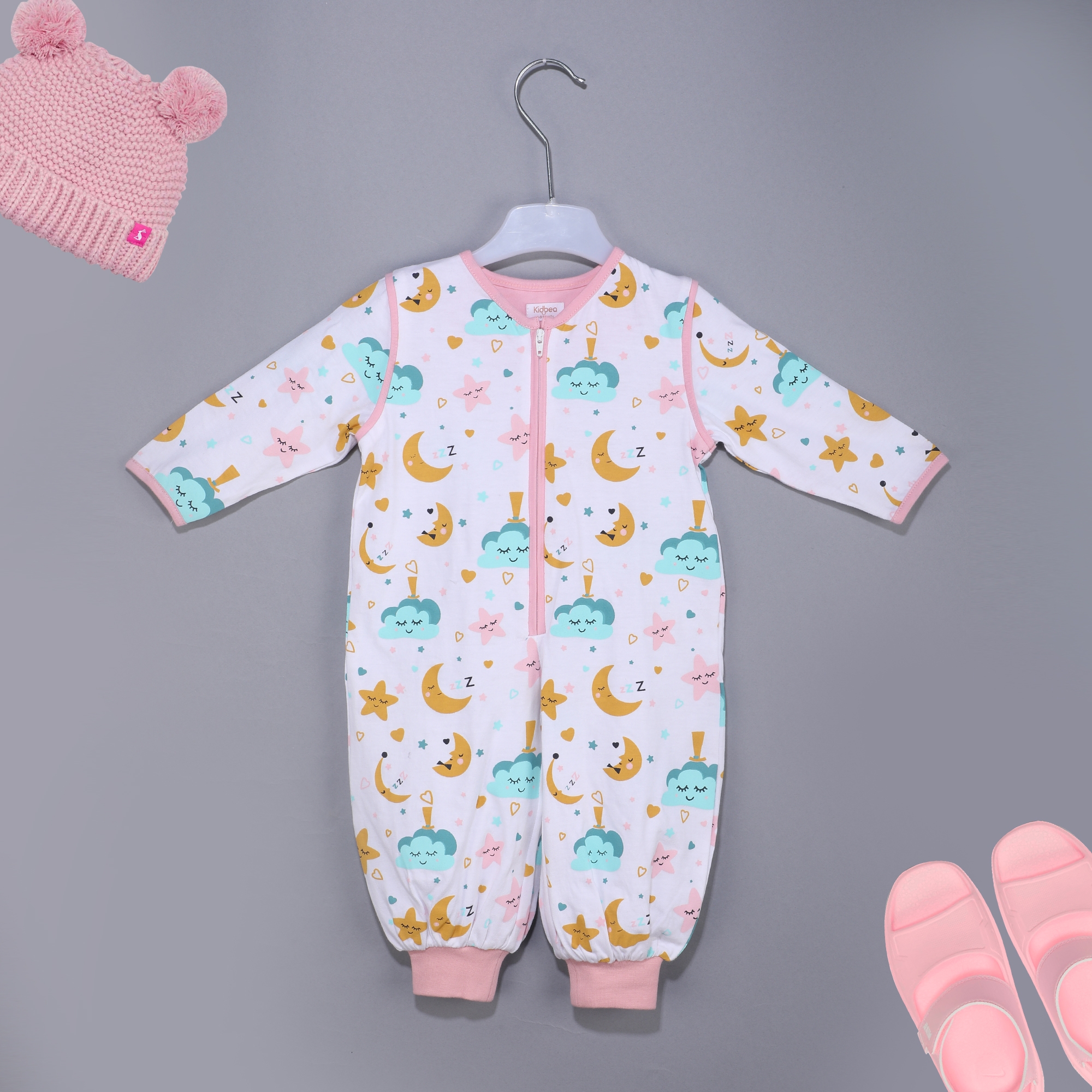 Kidbea | Kidbea® New Born Baby Girl Pink Color Printed Nightsuit For Girls