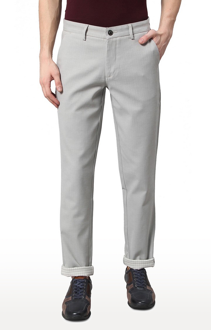 JBCT134/2,GREY SELF Men's Grey Cotton Solid Trousers