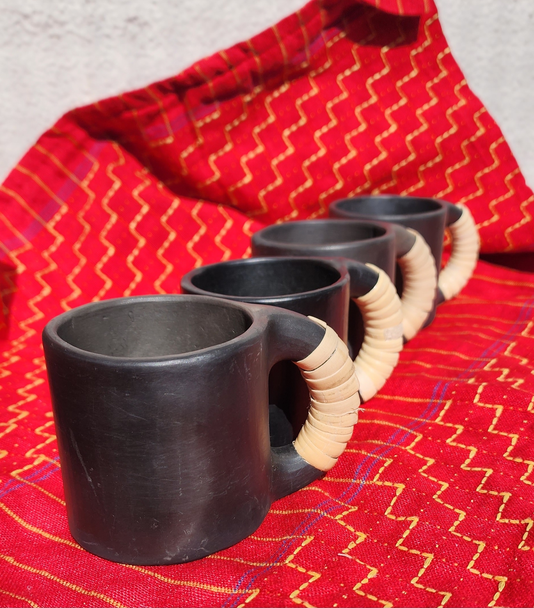 Longpi black stone Tea cups(Set of 6) made in natural black clay