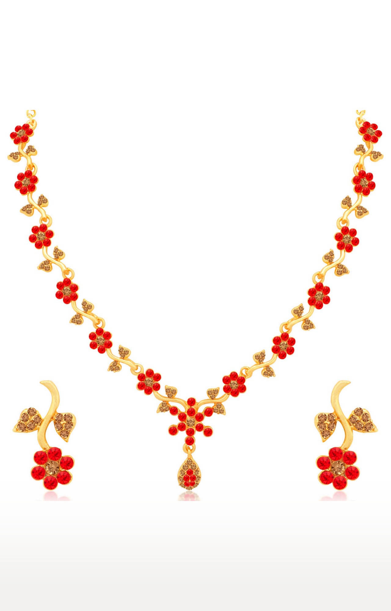 SUKKHI | Sukkhi Incredible Gold Plated LCT And Red Stone Floral Necklace Set For Women