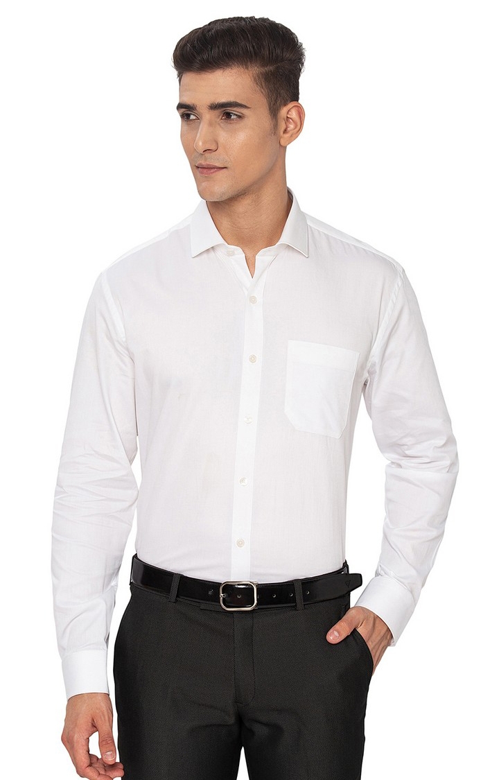 JBR874/1,WHITE DOBBY (R) Men's White Cotton Printed Formal Shirts