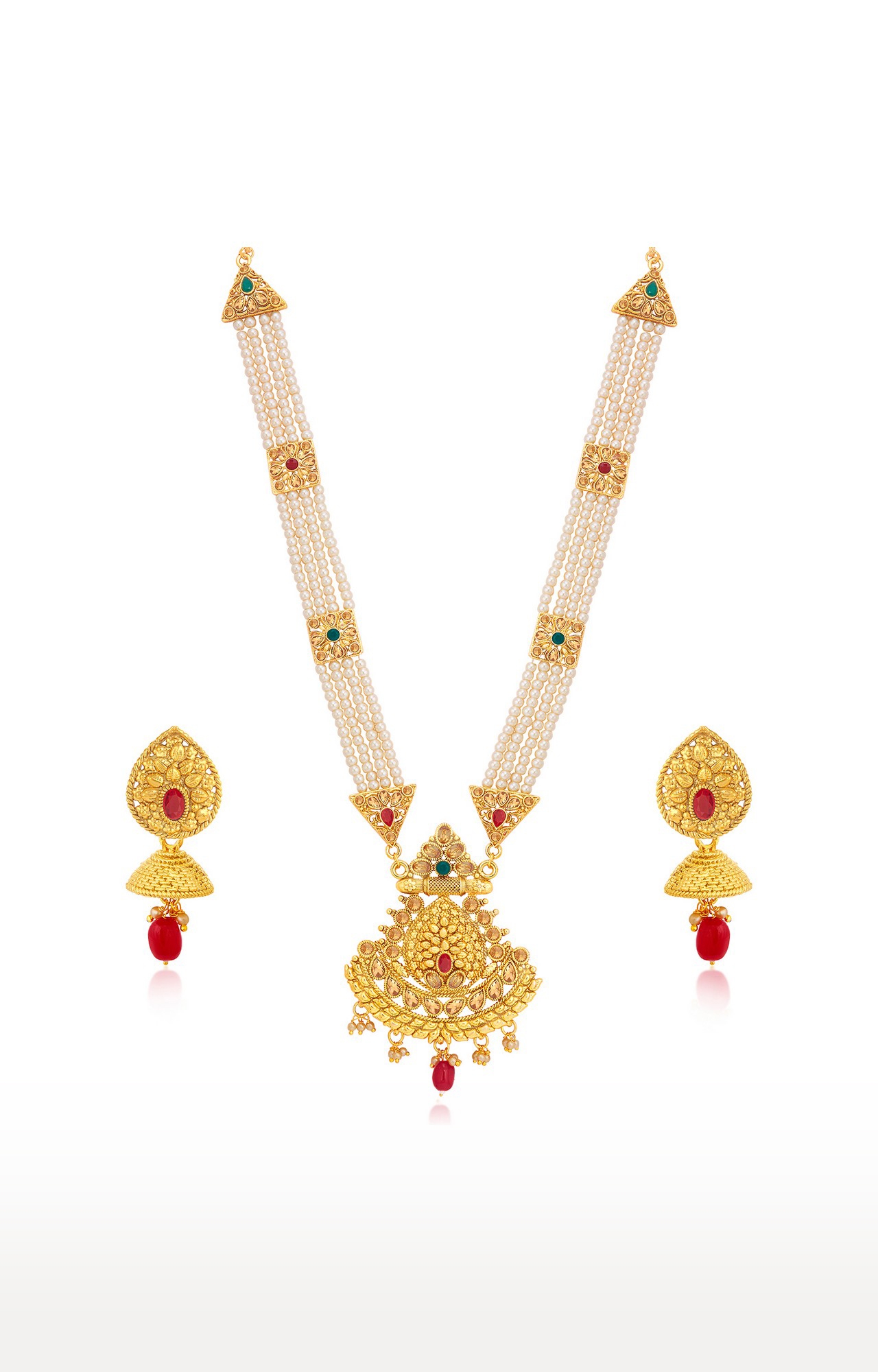 SUKKHI | Sukkhi Classic Pearl Gold Plated Long Haram Necklace Set For Women