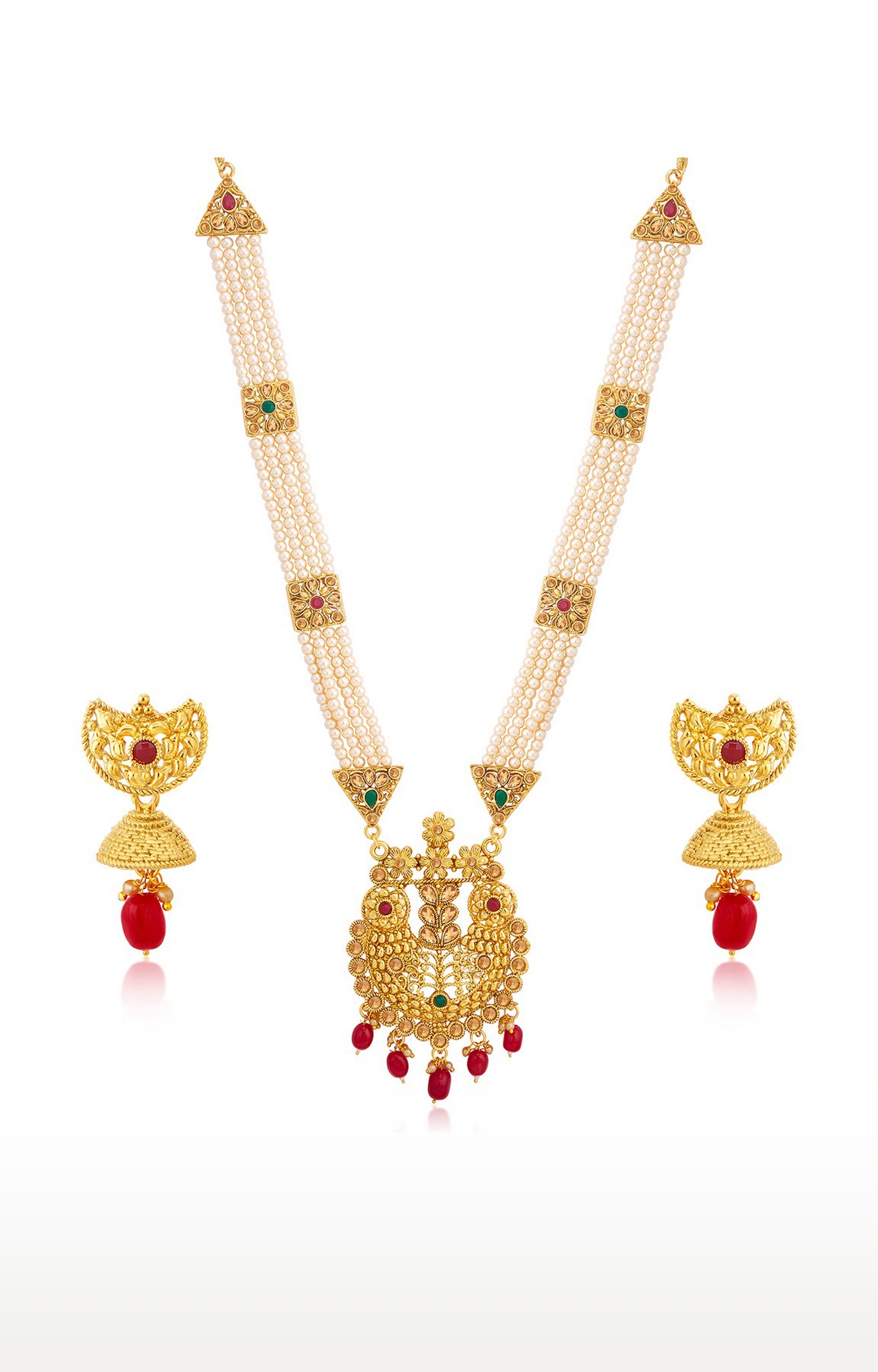 SUKKHI | Sukkhi Floral Pearl Gold Plated Long Haram Necklace Set For Women