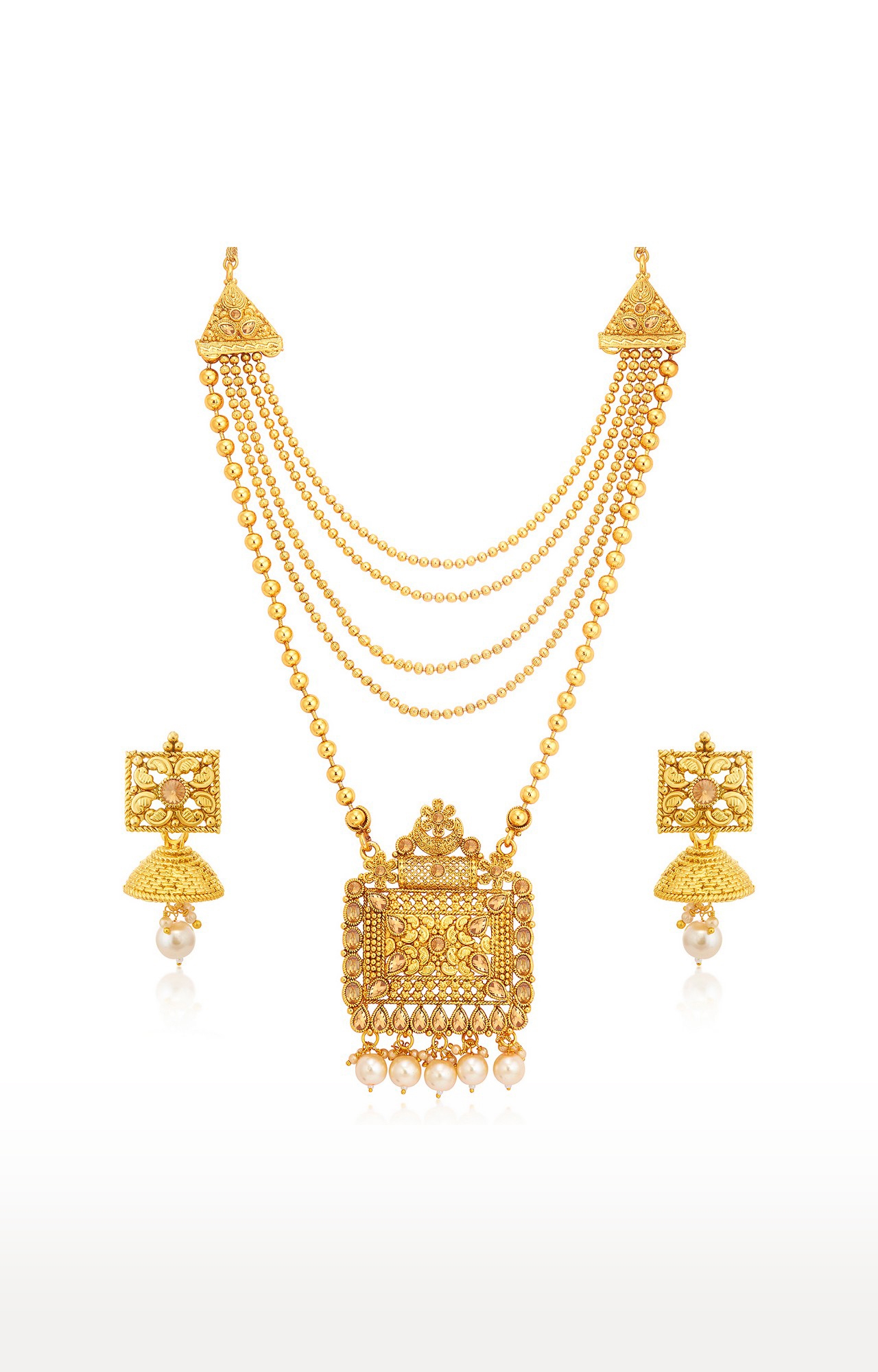 SUKKHI | Sukkhi Classy Pearl Gold Plated LCT Stone Long Haram Necklace Set For Women