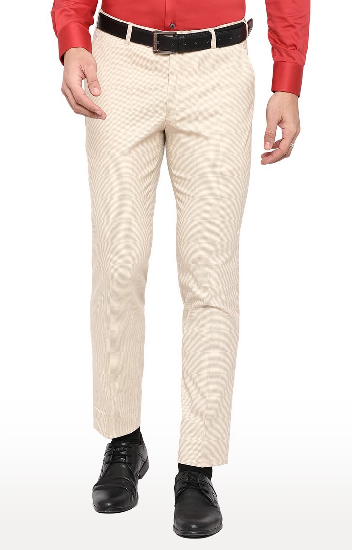 YT46/1,BEIGE SELF Men's Beige Wool Solid Formal Trousers