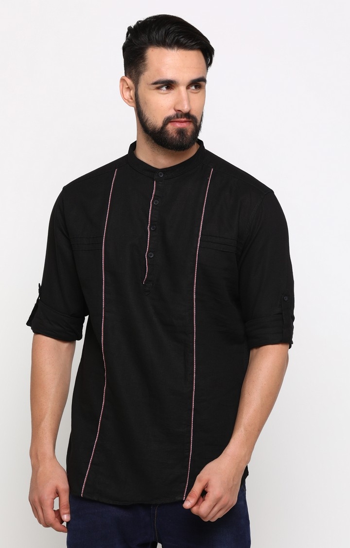 With | With Men's Black Cotton Solid Slim fit Shirt
