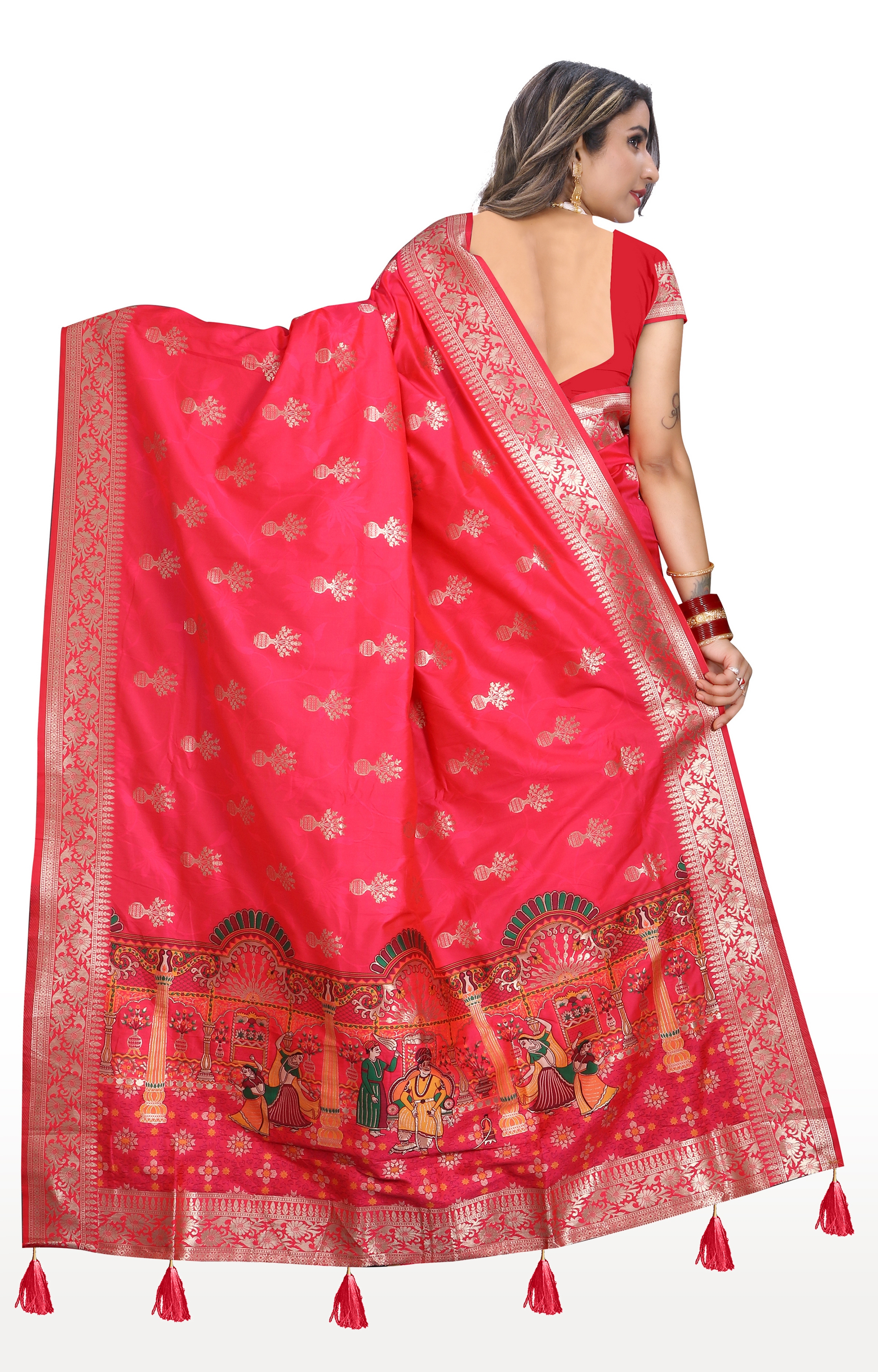 Glemora Saree for Women Banarasi Silk Saree With Blouse (Pink)