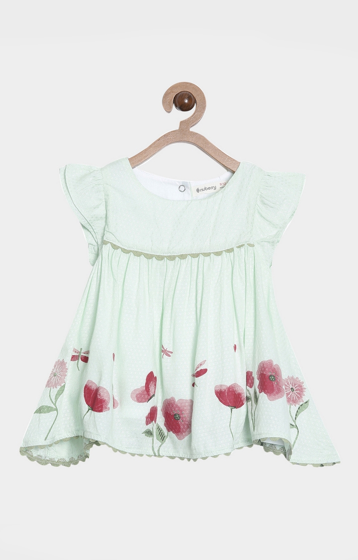 Nuberry | Nuberry Girls Casual Woven Light Green Frock