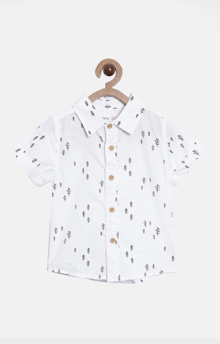 Nuberry | White Printed Casual Shirt