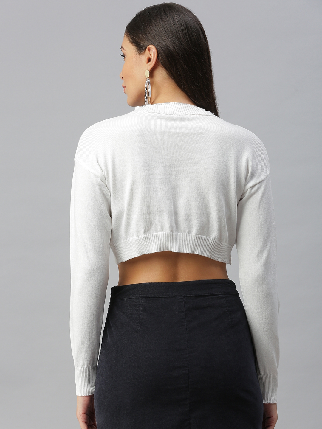 Women's White Acrylic Solid Tops