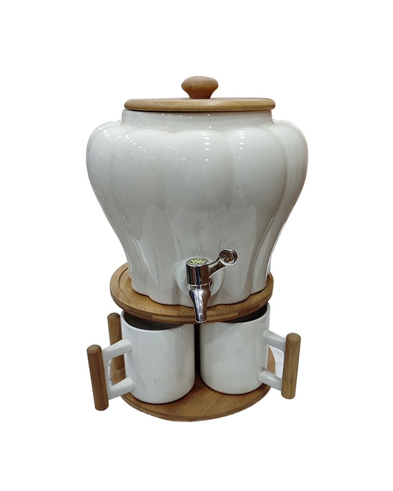 Order Happiness | Order Happiness Beautiful Design Ceramic Water Dispenser With Stand & 3 Cup For Kitchen - White