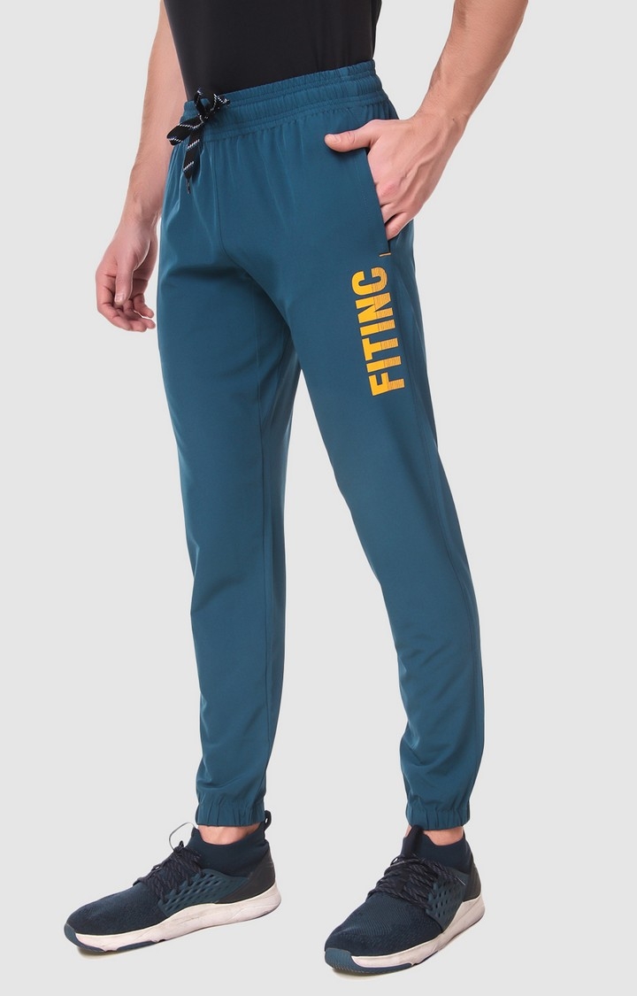 Fitinc | Men's Blue Polycotton Solid Activewear Joggers