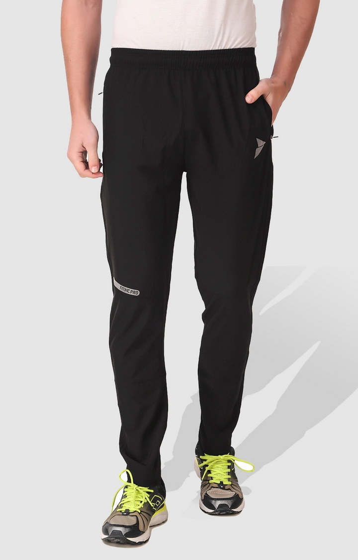 Fitinc | Fitinc NS Lycra Regular Fit Black Track Pant for Men with Zipper Pockets