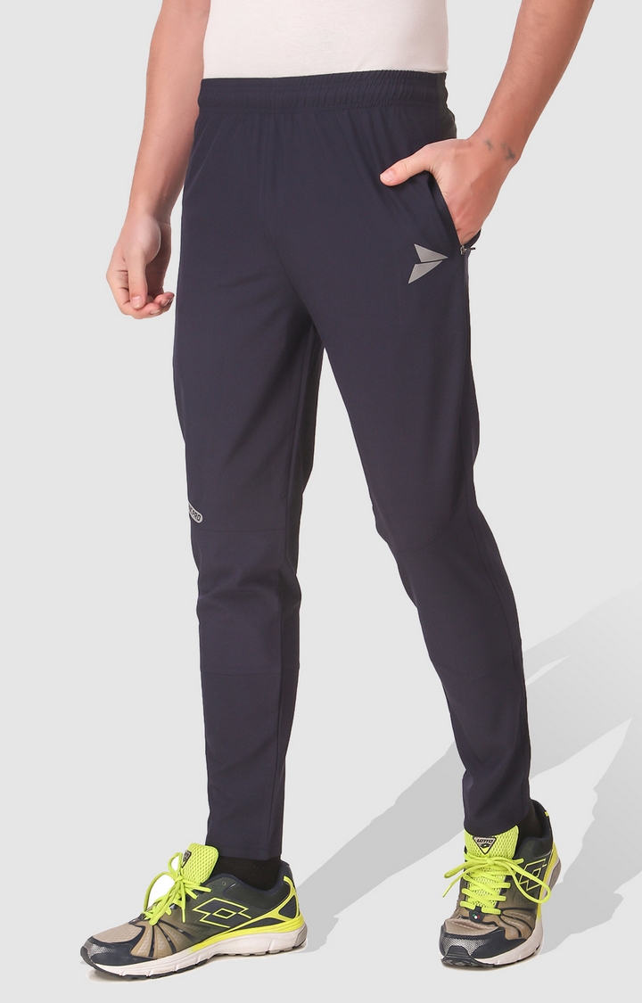 Fitinc | Fitinc NS Lycra Regular Fit Navy Blue Track Pant for Men with Zipper Pockets