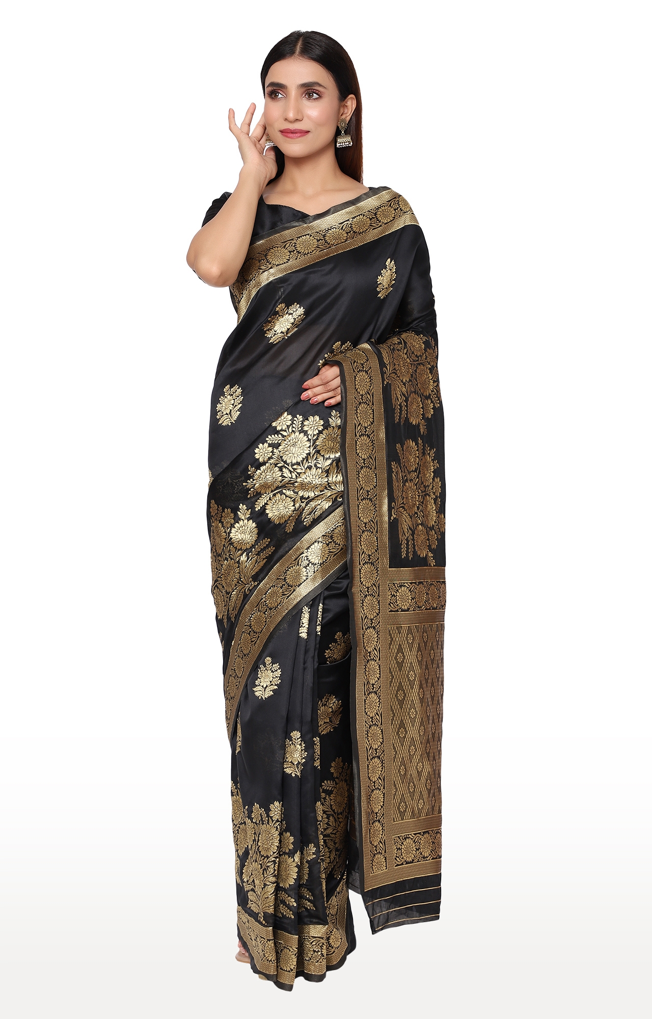 Glemora | Glemora Black Designer Ethnic Wear Silk Blend Banarasi Traditional Saree