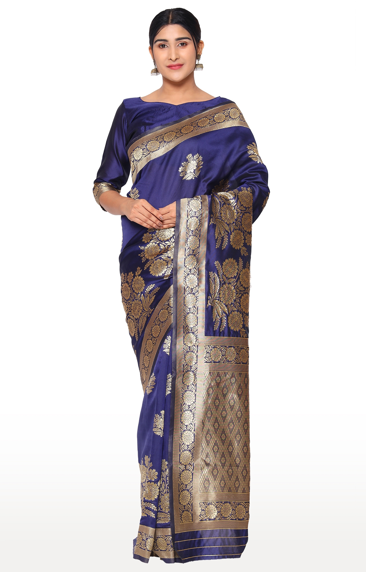 Glemora | Glemora Navy Blue Designer Ethnic Wear Silk Blend Banarasi Traditional Saree