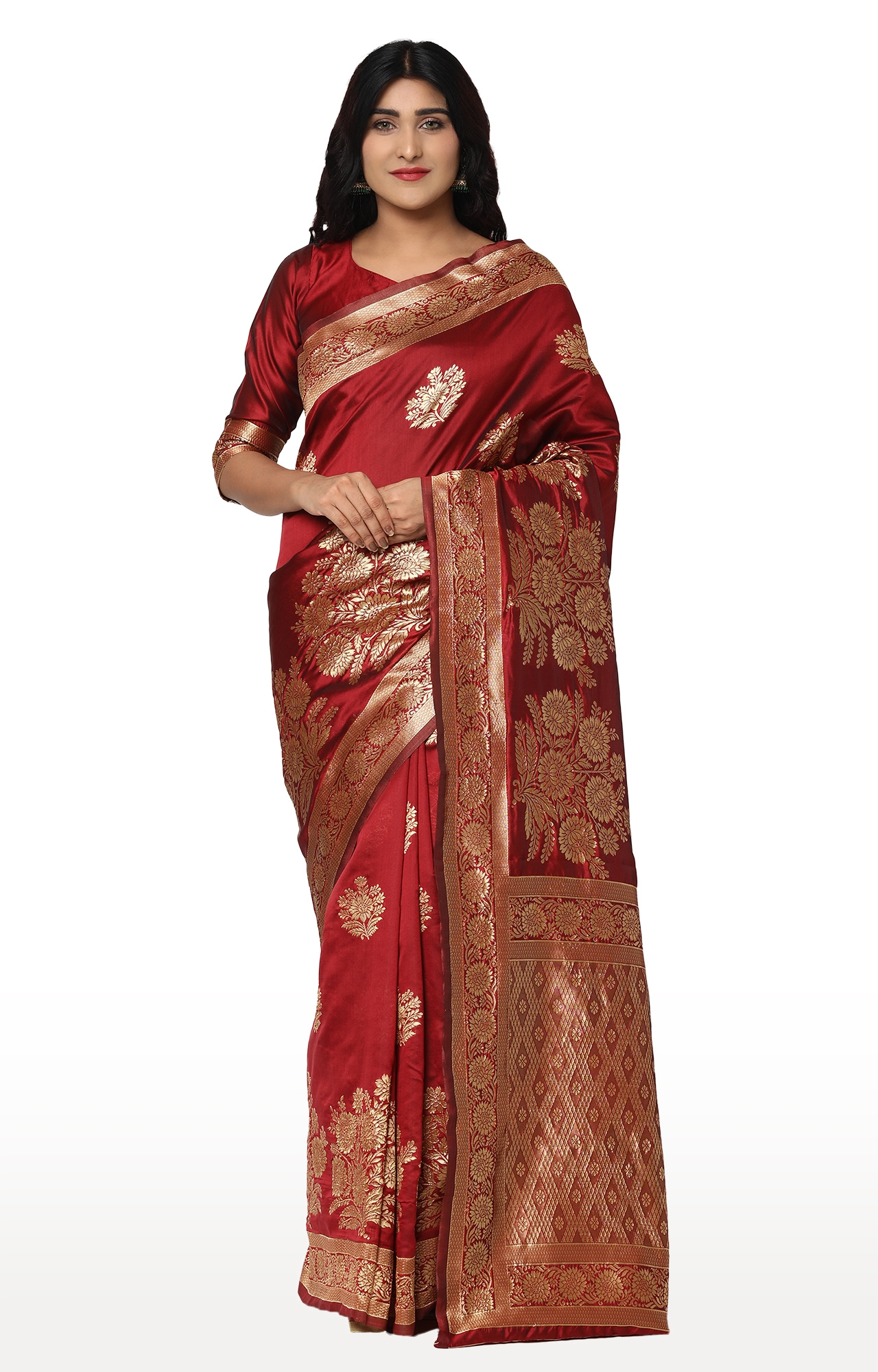 Glemora | Glemora Red Designer Ethnic Wear Silk Blend Banarasi Traditional Saree