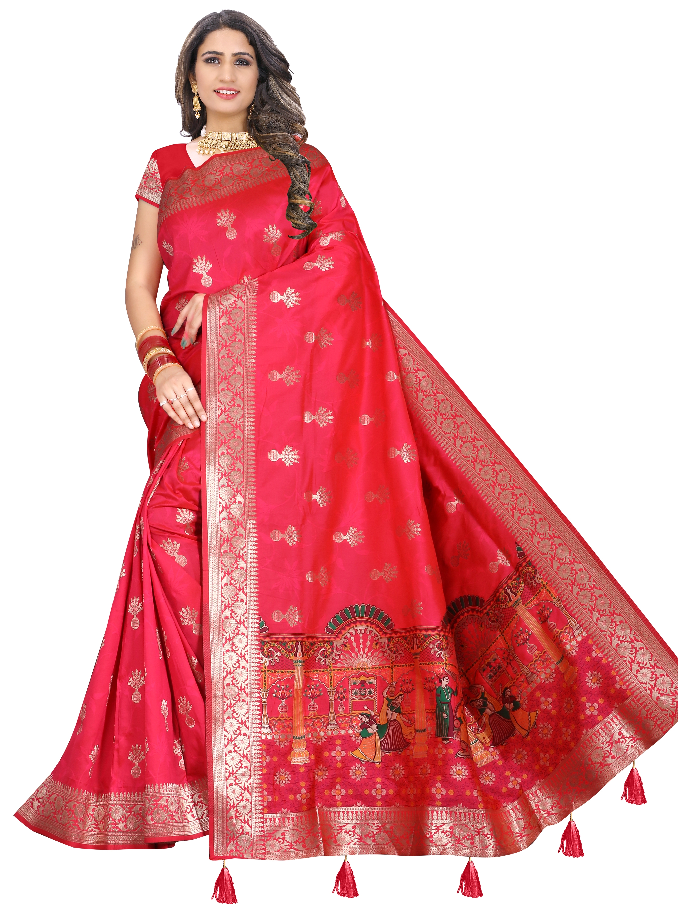 Glemora | Glemora Saree for Women Banarasi Silk Saree With Blouse (Pink)