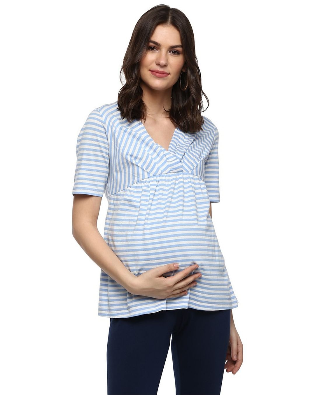 Mothercare | Momsoon women maternity half sleeve top-Striped Blue