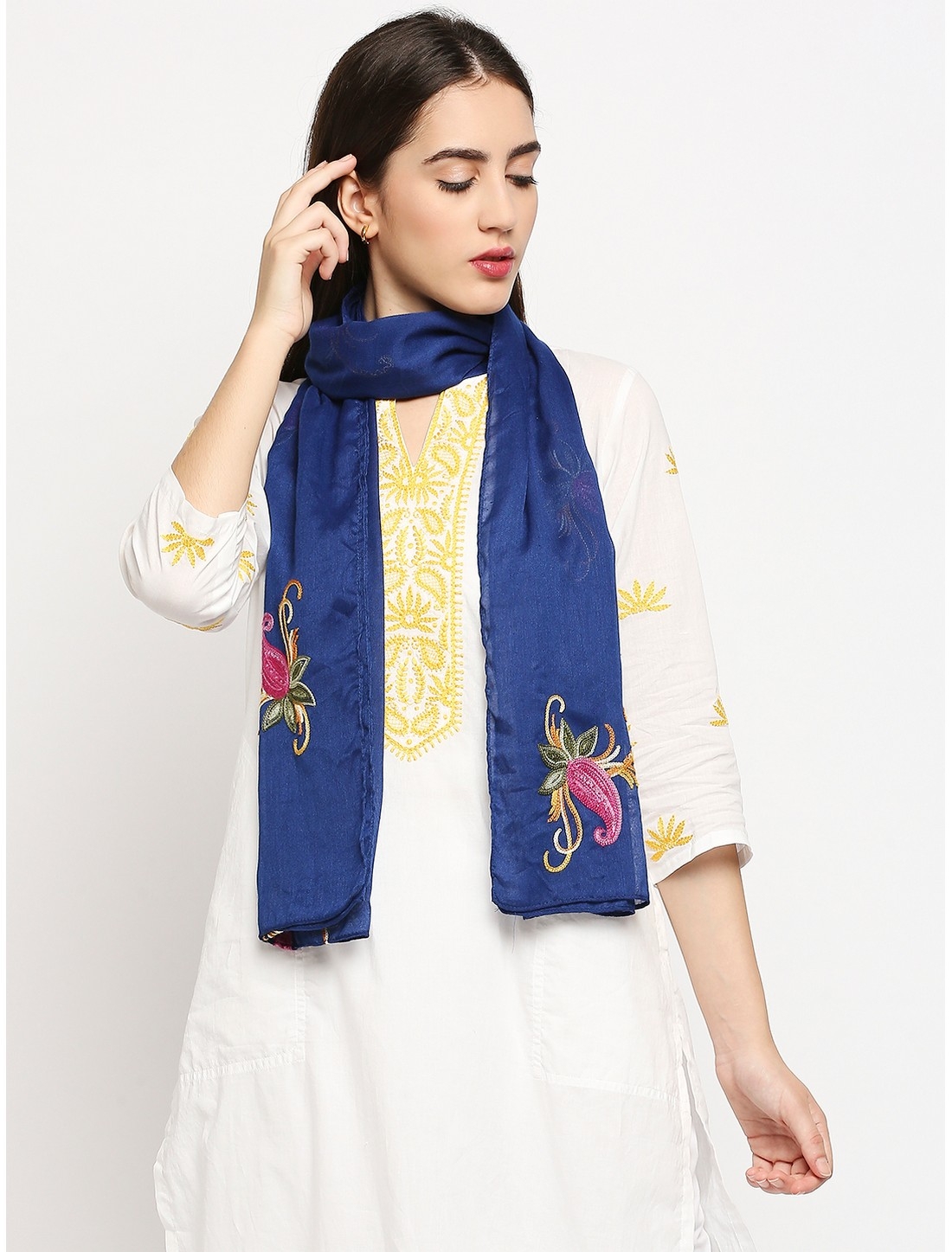 Get Wrapped | Get Wrapped Blue Embroidered Scarf  for Women