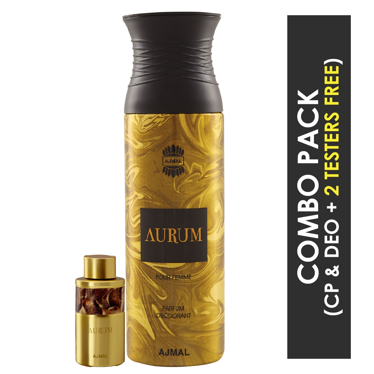 Ajmal | Ajmal Aurum Concentrated Perfume Oil Fruity Floral Alcohol-free Attar 10ml for Women and Aurum Femme Deodorant Fruity Floral Fragrance 200ml for Women + 2 Parfum Testers FREE