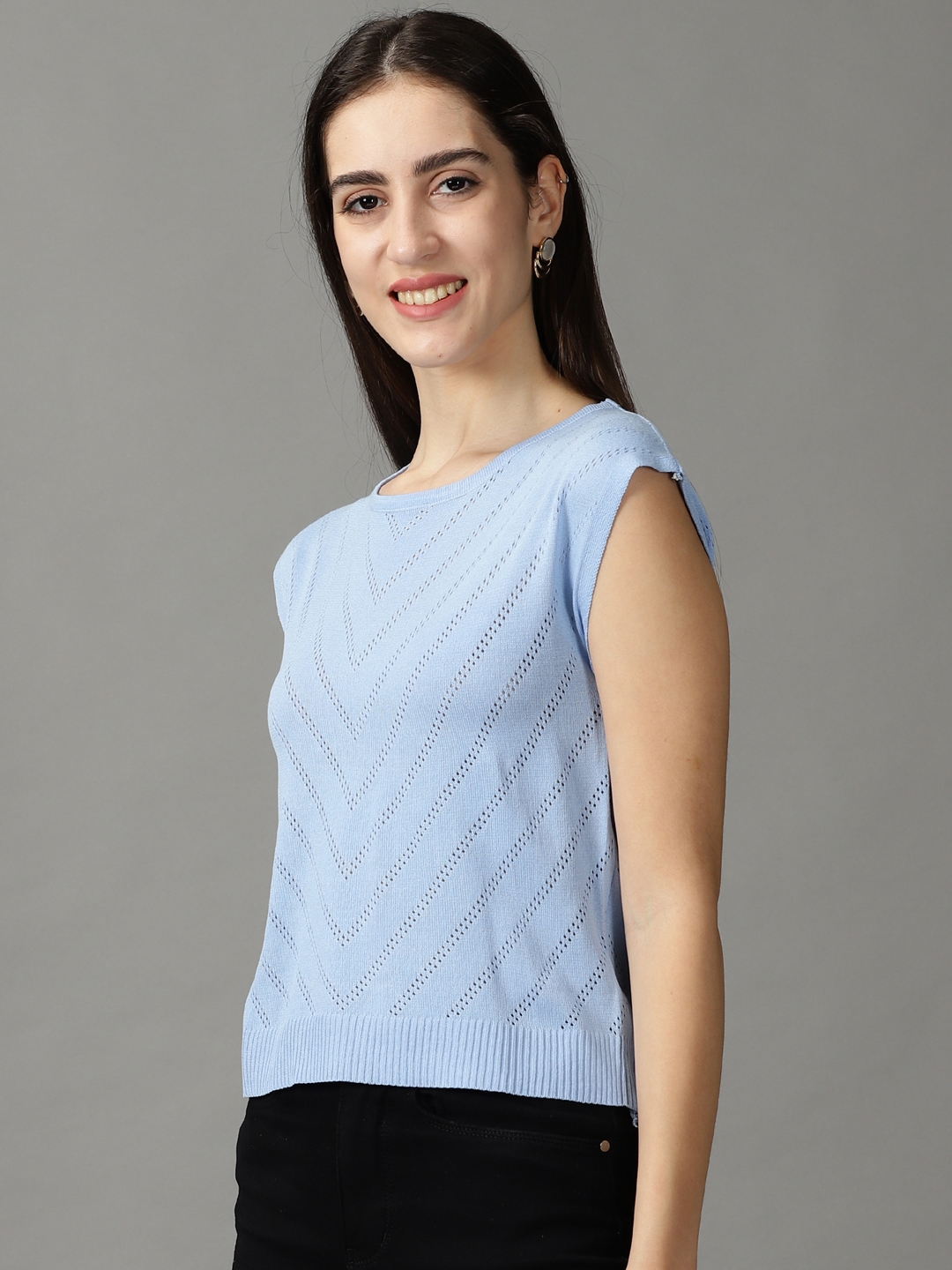 Women's Blue Acrylic Solid Tops