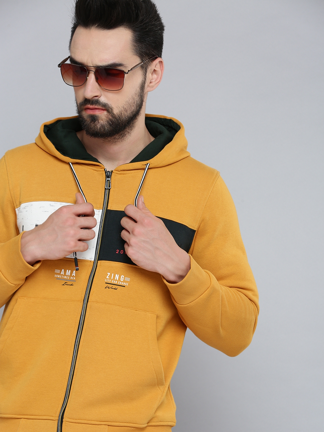 Showoff | SHOWOFF Men's Hooded Neck Mustard Solid Sweatshirt