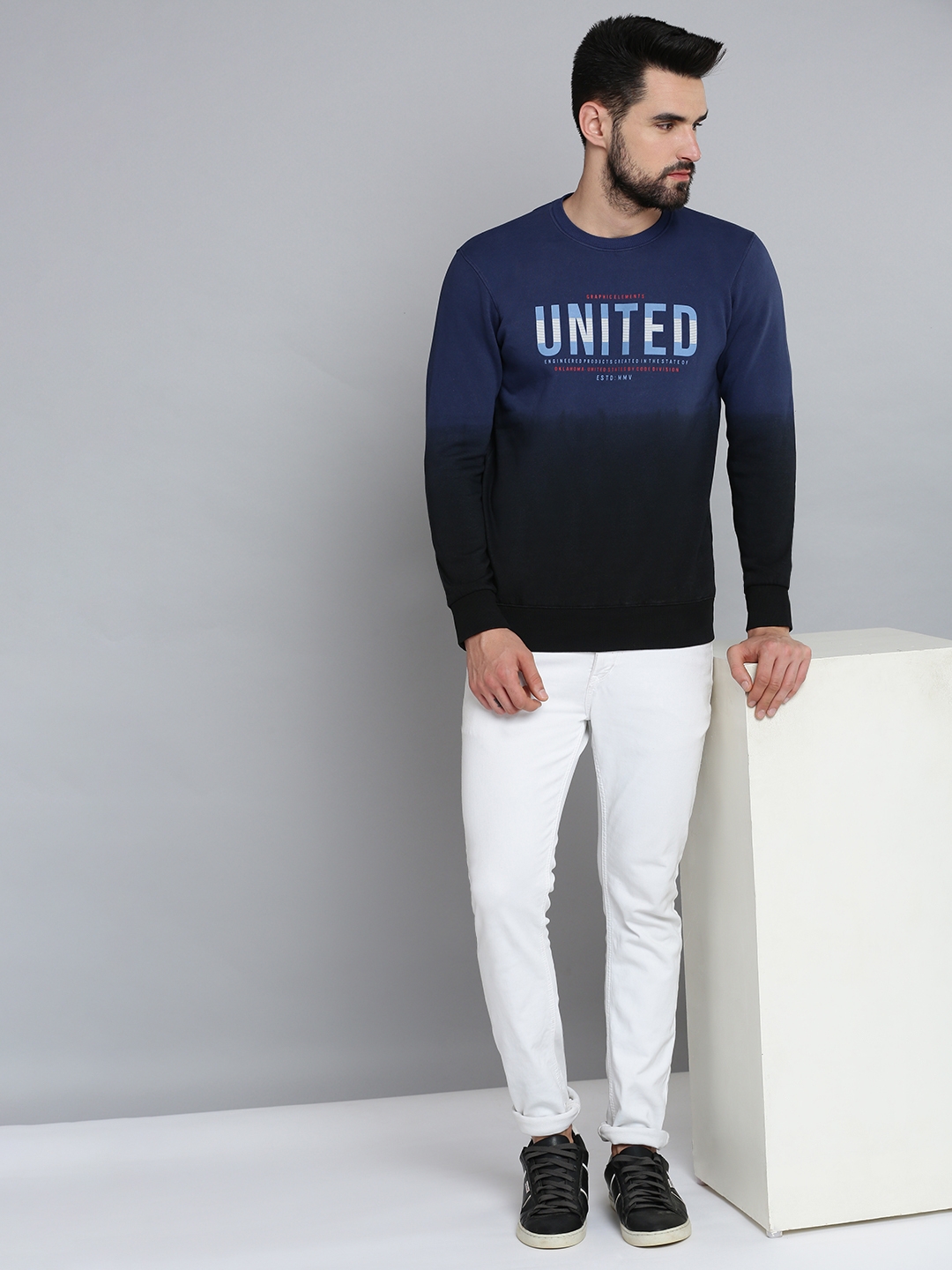 Men's Blue Cotton Solid Sweatshirts
