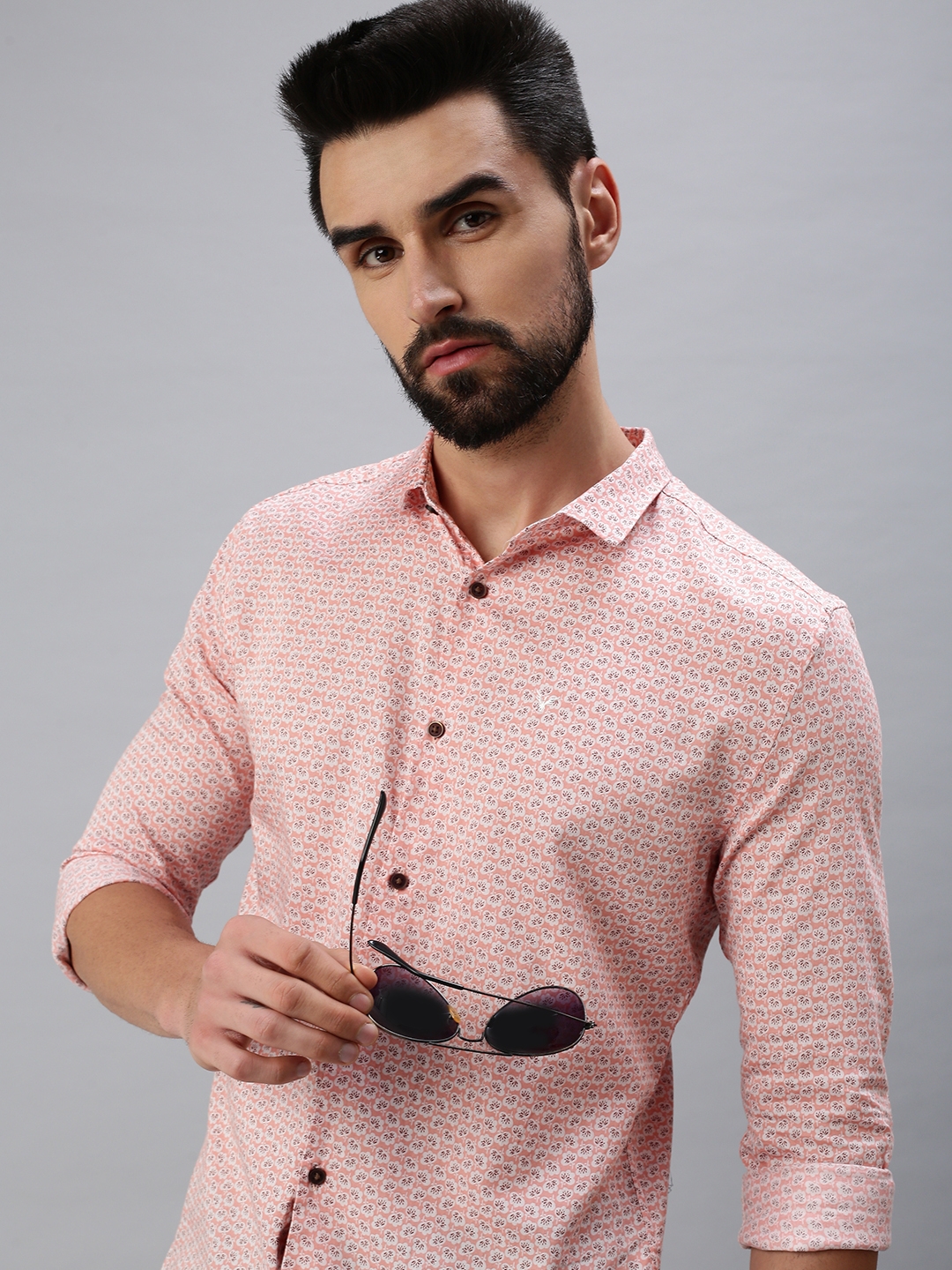 Showoff | SHOWOFF Men's Casual Slim Collar Peach Printed Shirt