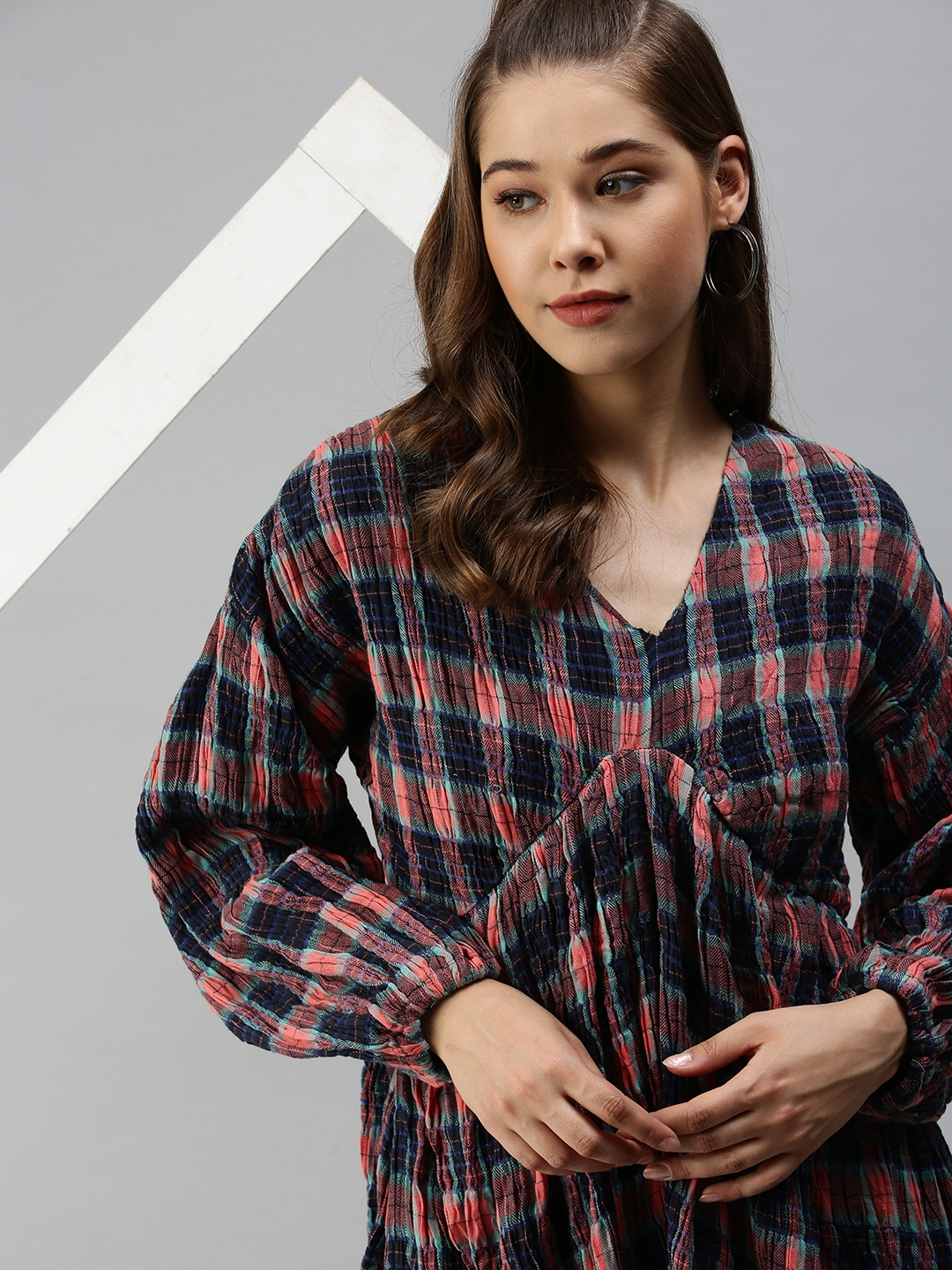 Showoff | SHOWOFF Women's Checked Multi Fit and Flare Dress