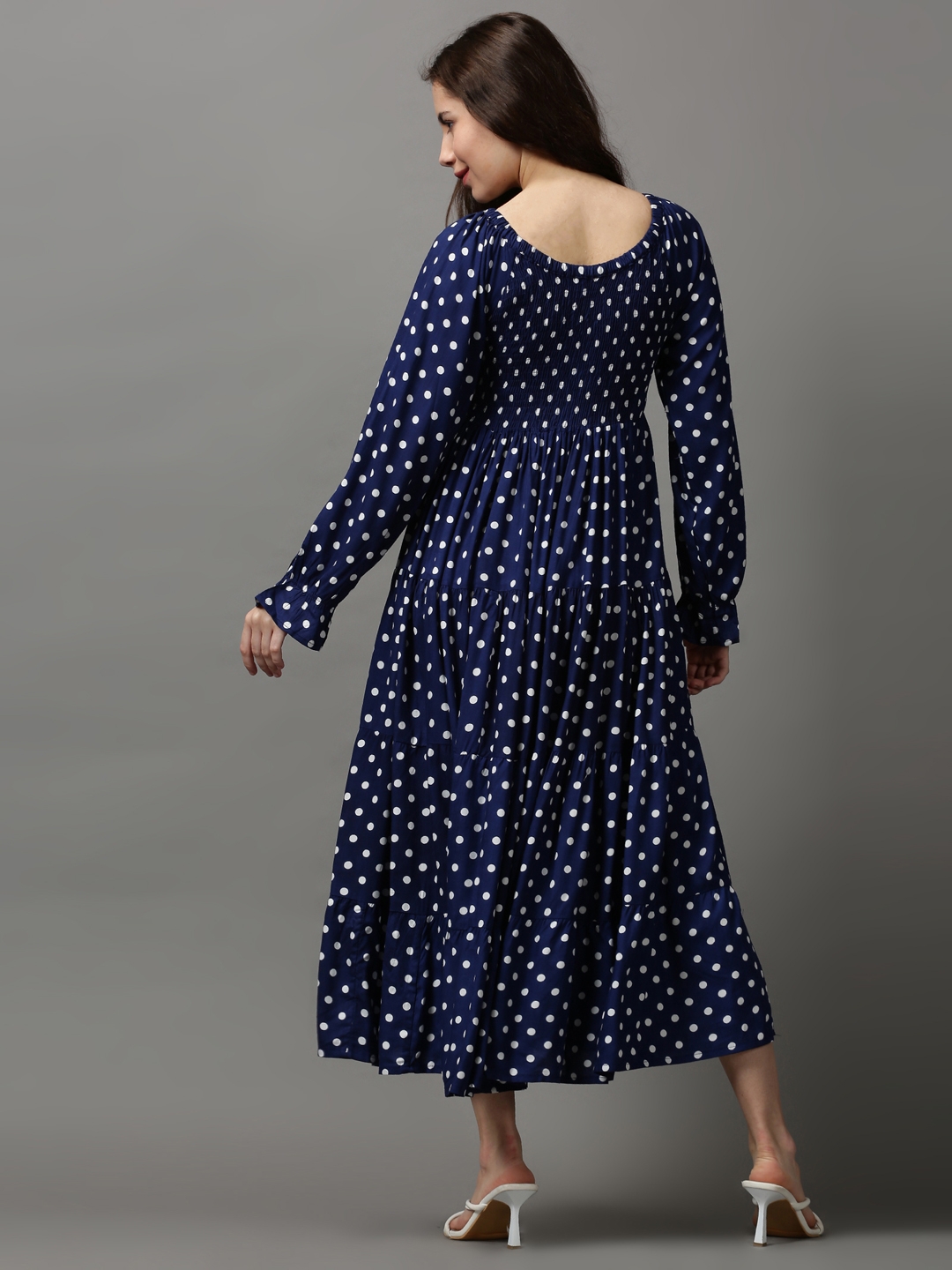 Women's Blue Polyester Printed Dresses