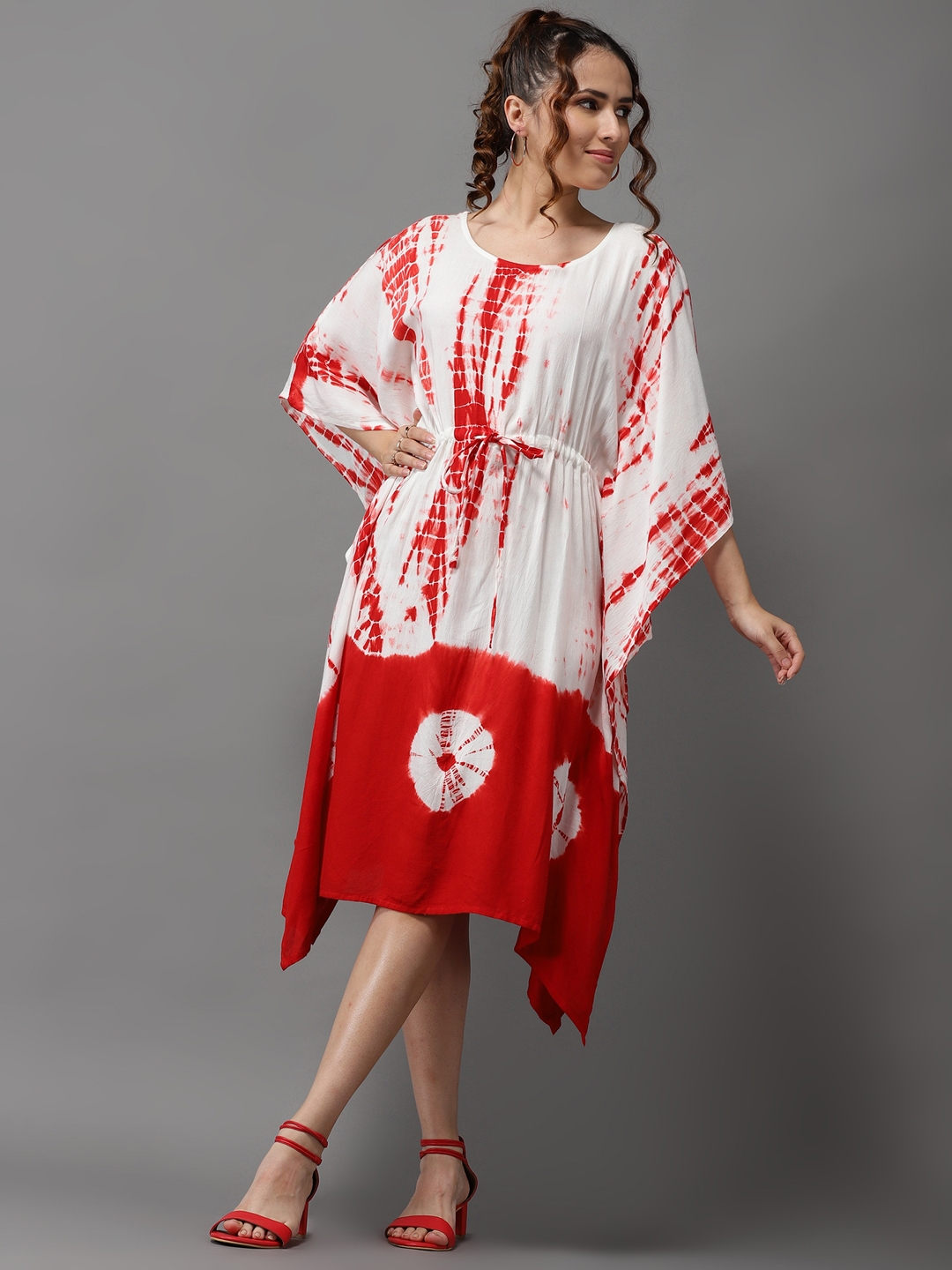 Showoff | SHOWOFF Women's Round Neck Red Kaftan Dyed Dress