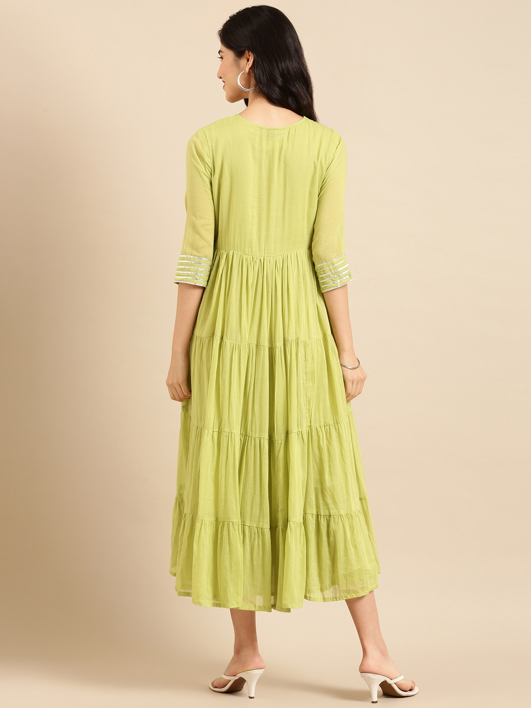 SHOWOFF Women's Ankle Length Green Solid A-Line Kurta