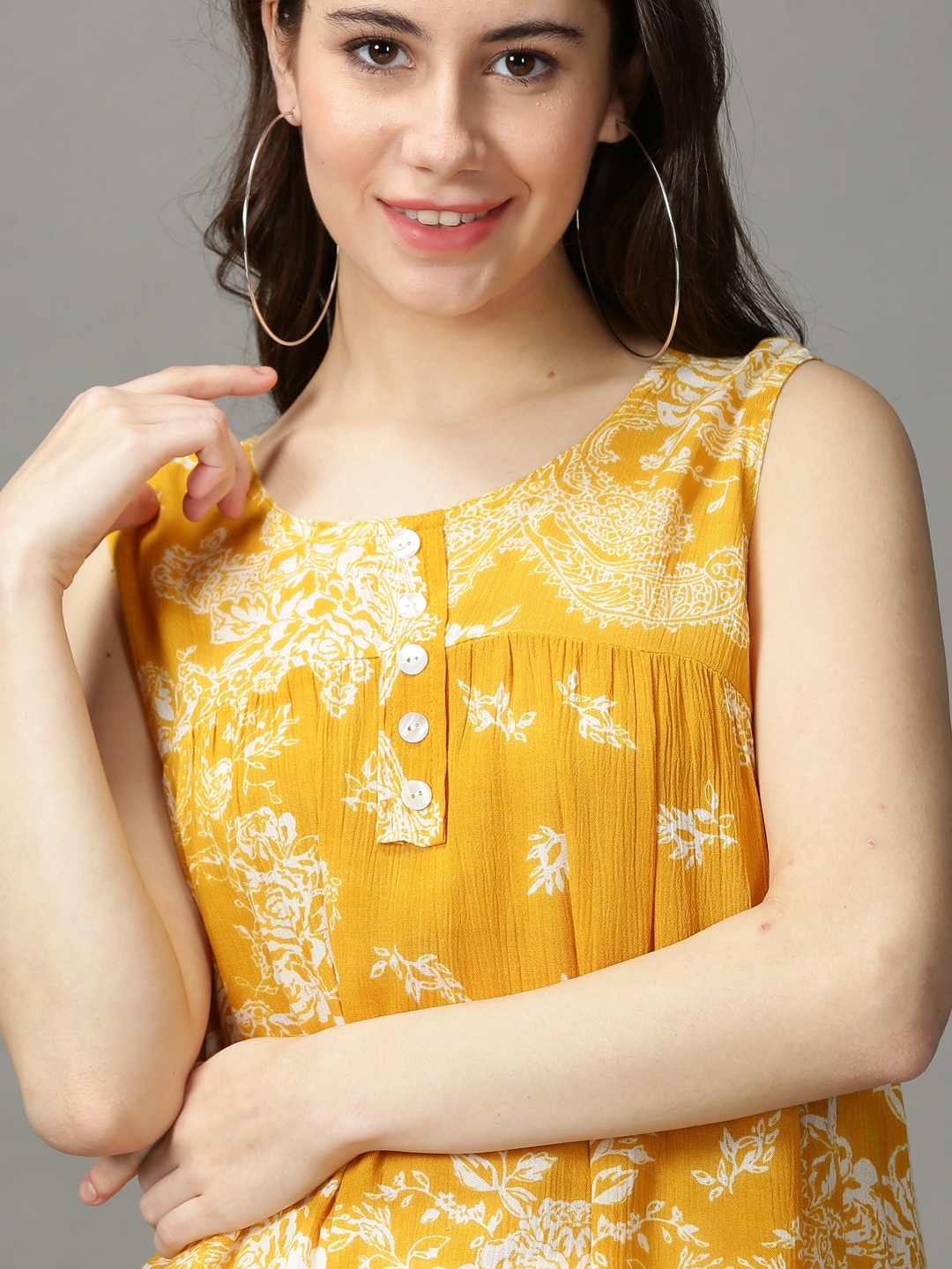 Women's Yellow Viscose Rayon Printed Tops