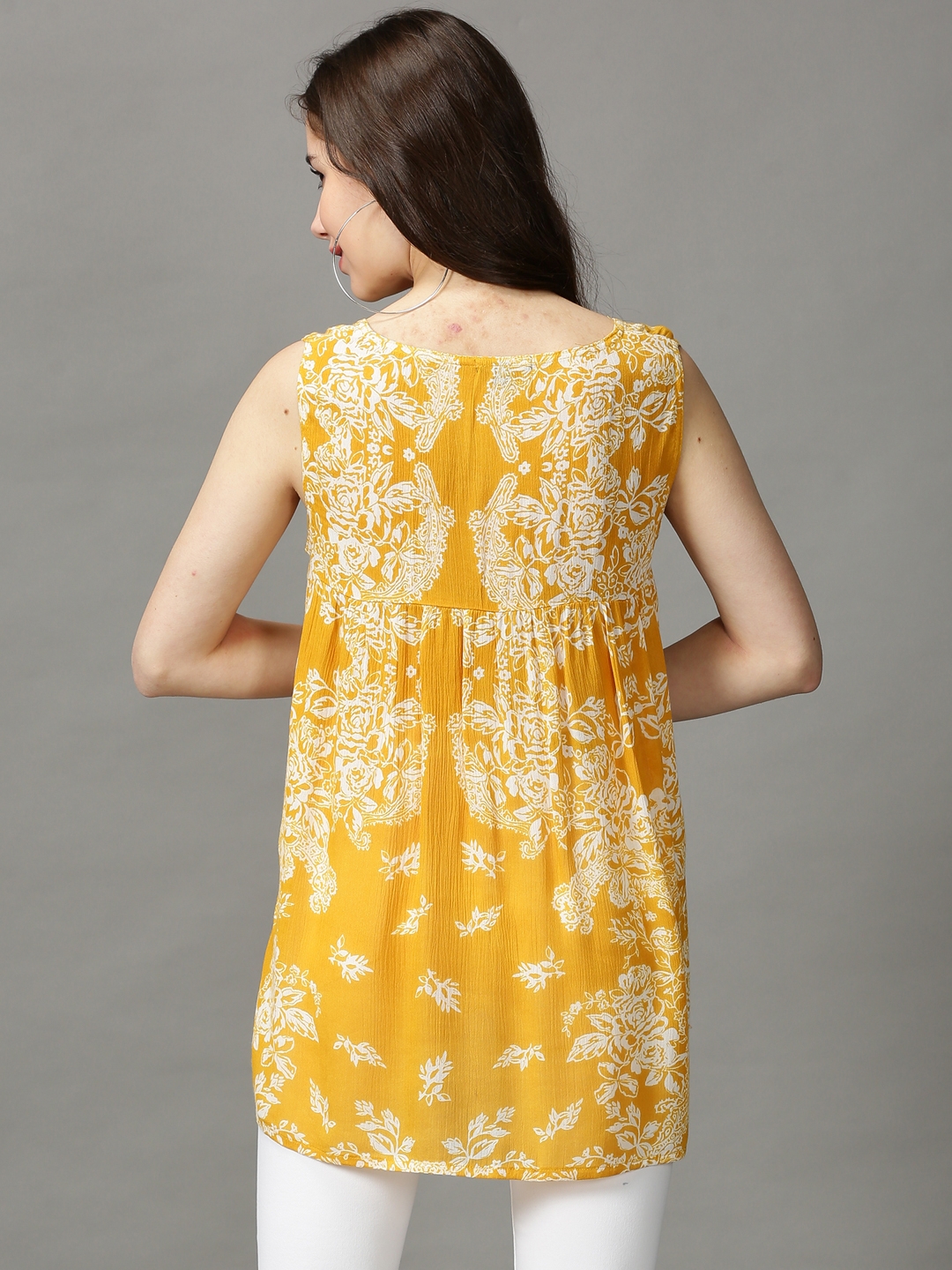 Women's Yellow Viscose Rayon Printed Tops