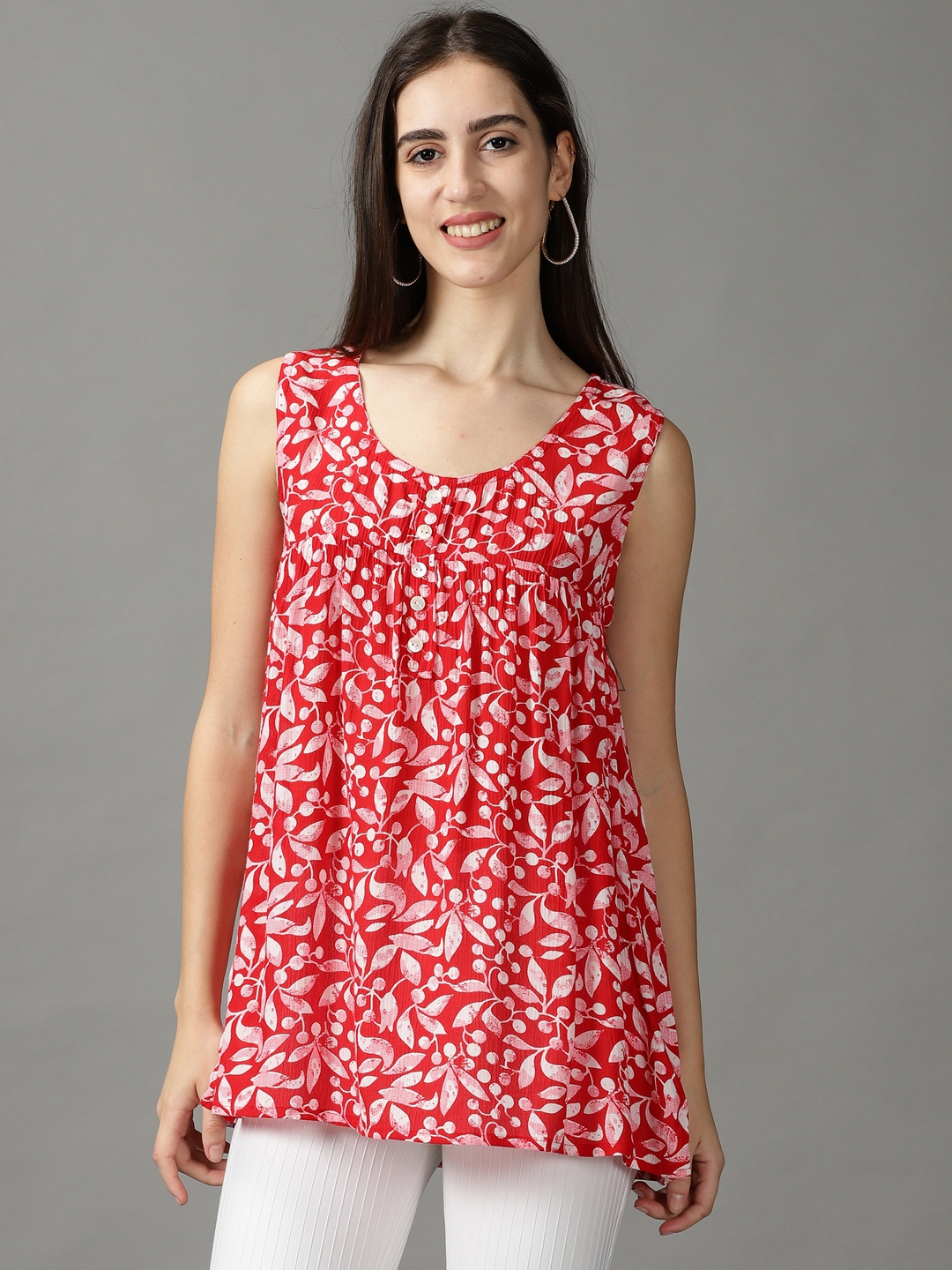 Women's Red Viscose Rayon Printed Tops