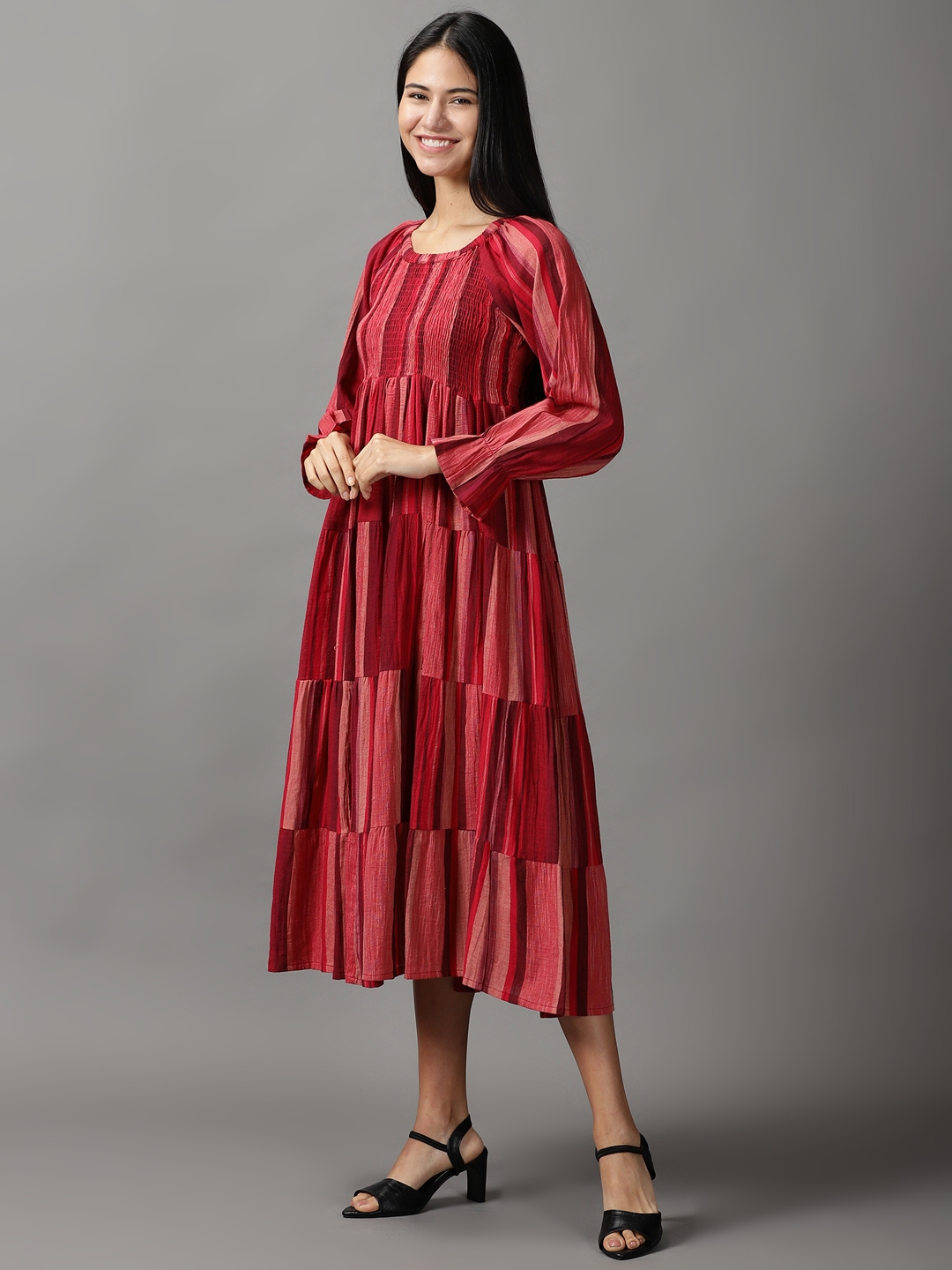 Women's Red Cotton Colourblock Dresses