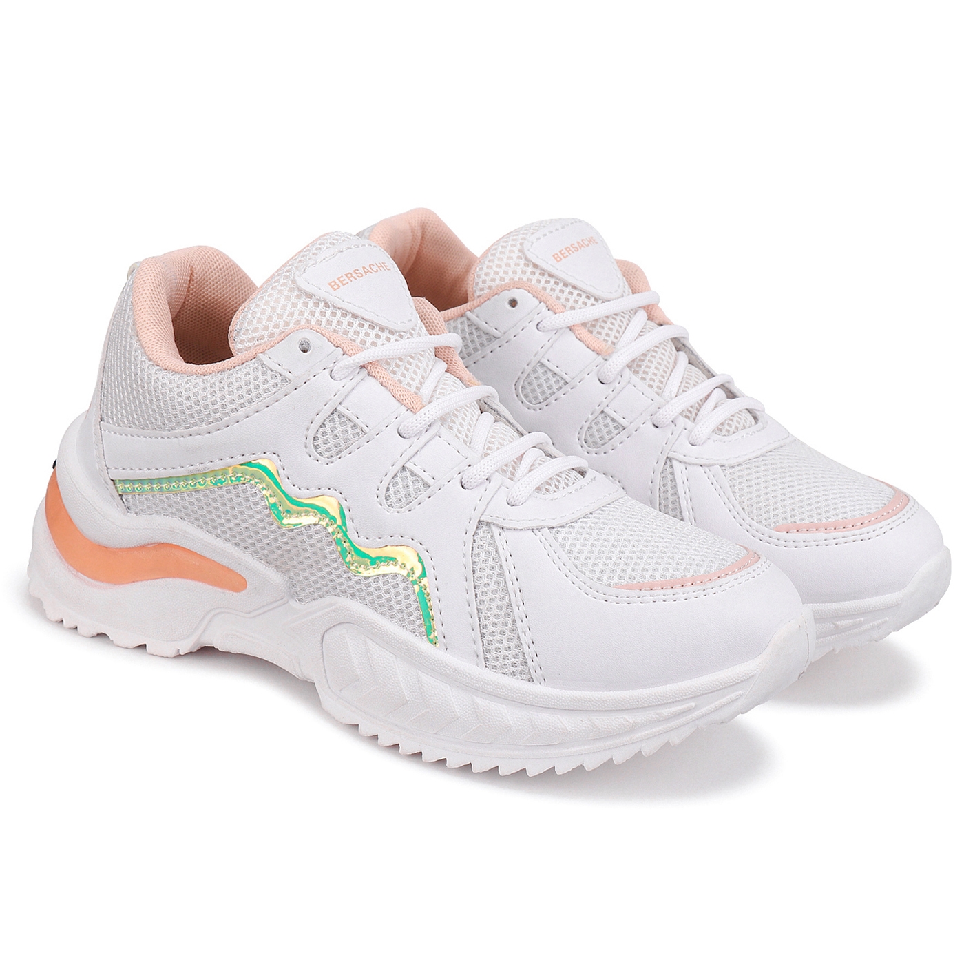 Bersache Sports Shoes For Women | Latest Stylish Sports Shoes For Women | Lace-Up Lightweight (White) Shoes For Running, Walking, gym ,Trekking and hiking Shoes For Women