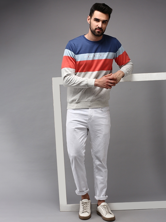Men's White Cotton Colourblock Sweatshirts