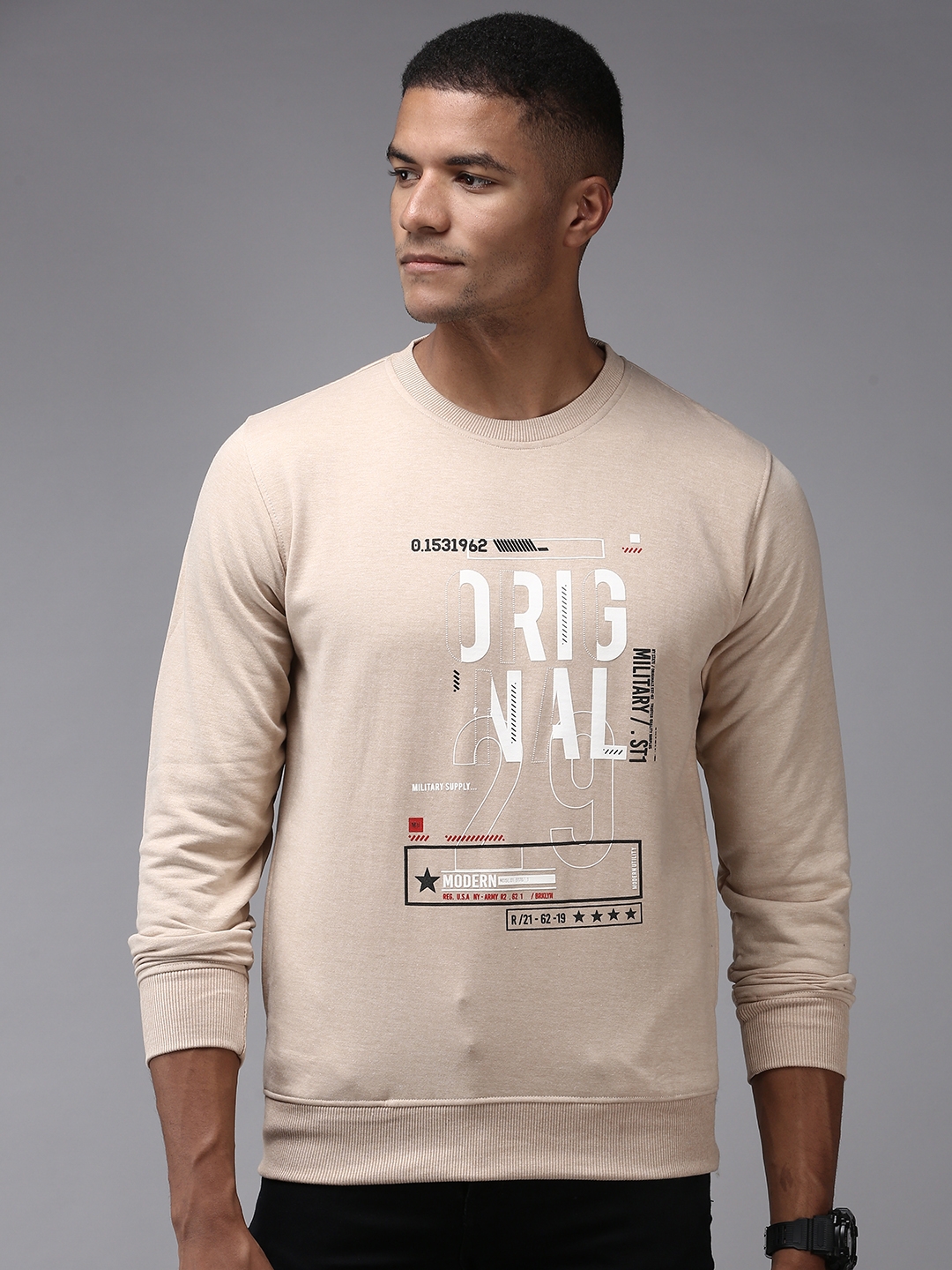 Men's Beige Cotton Printed Sweatshirts