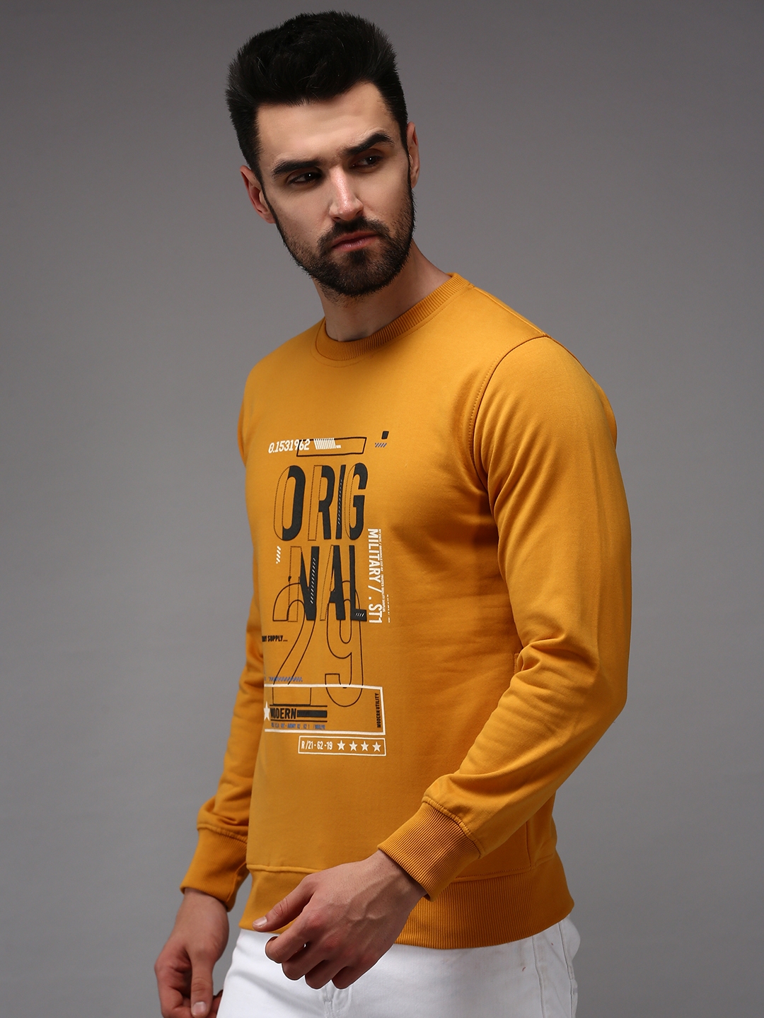 Men's Yellow Cotton Printed Sweatshirts